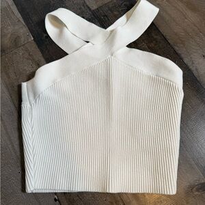 Babaton Aritzia Criss Cross Halter Knit Top Ivory Minimalist Chic S
